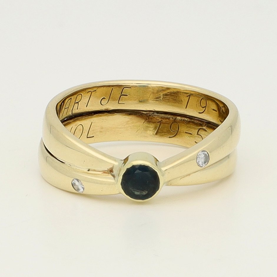 Bague - 14 carats Or jaune Saphir - Diamant #1.0