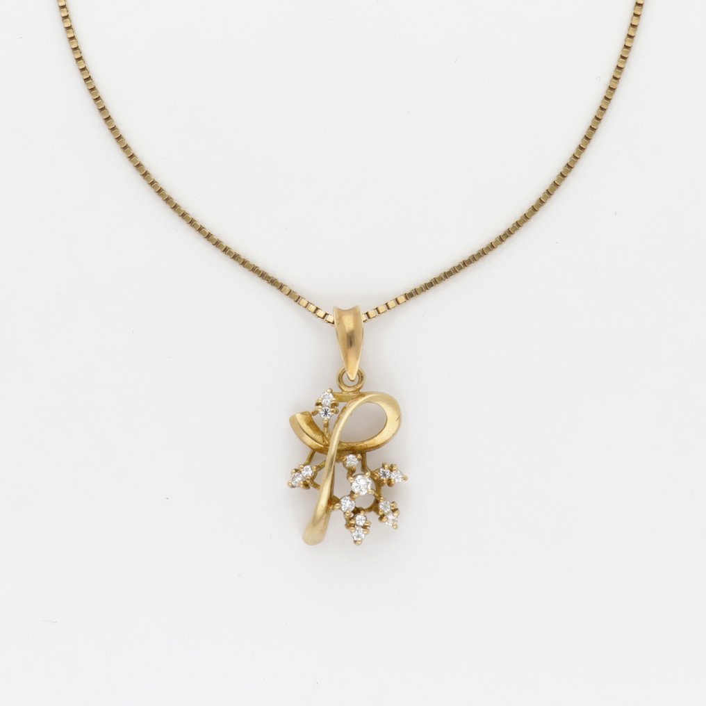 吊坠项链 - 18K包金 黄金 钻石 (天然)  #1.0