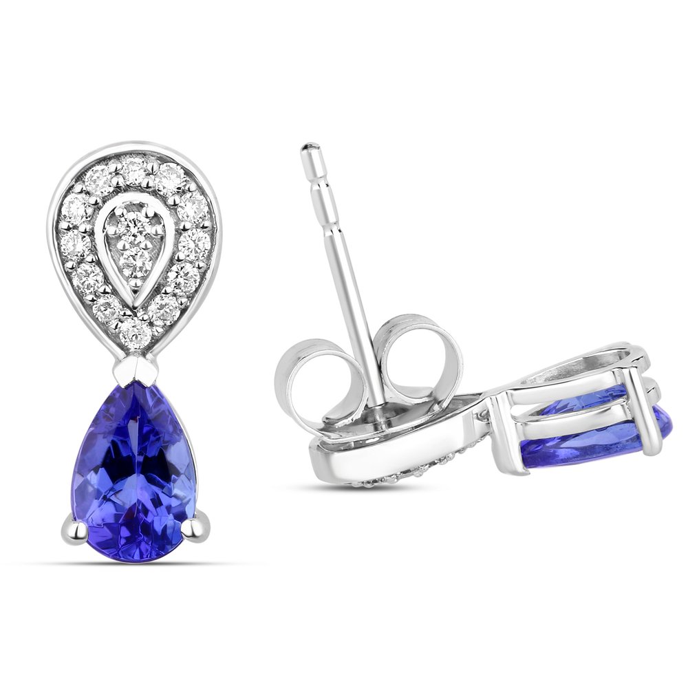 Σκουλαρίκια - 14 καράτια Λευκός χρυσός - 1.11ct. tw. Τανζανίτης - Διαμάντι #4.3