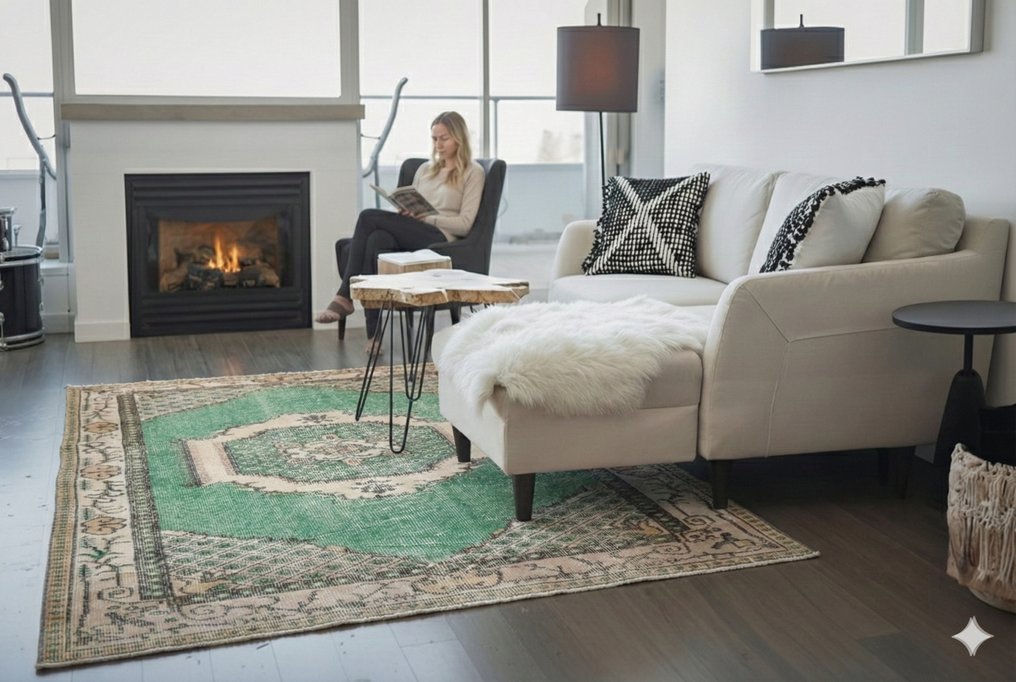 绿色复古 - 小地毯 - 205 cm - 110 cm - √ 手工 √ 证书 #1.0