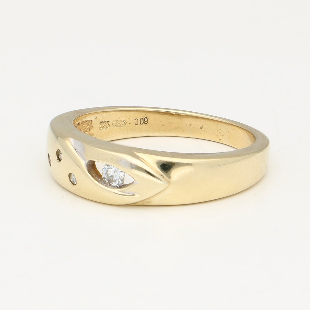 戒指 - 14K包金 黄金 钻石 (天然) #1.0