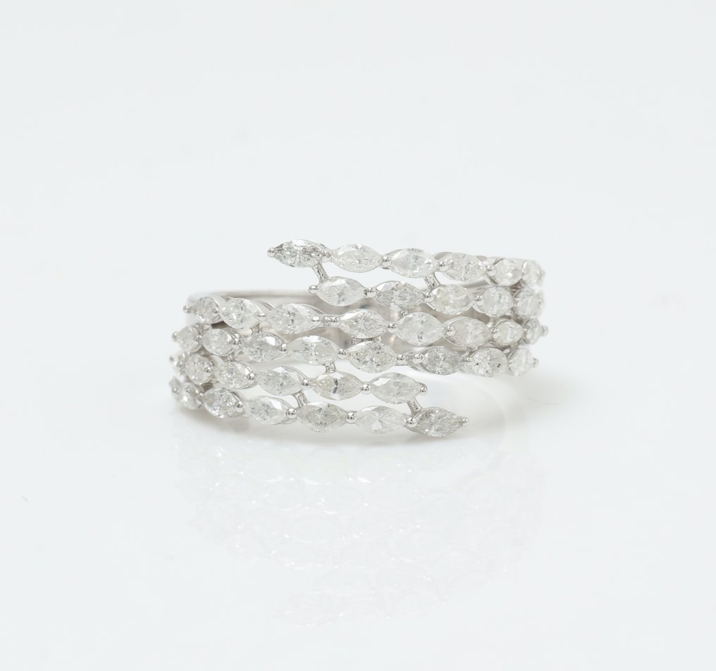 大戒指 - 14K包金 白金 - 1.47ct. tw. 钻石 (天然) - 侯爵夫人结婚戒指 #4.3