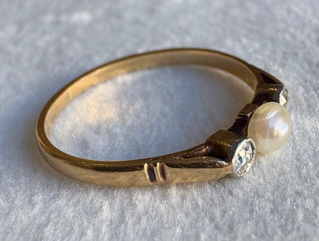Inel - 19.2 kt. Aur galben Perlă - Diamant #2.1