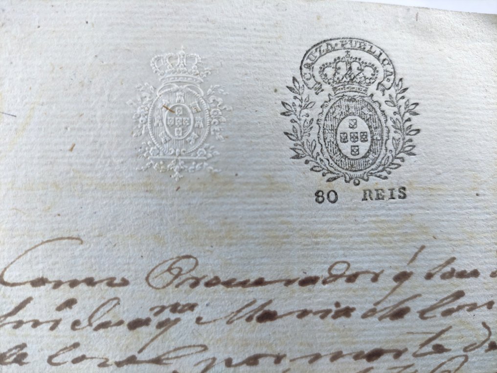 葡萄牙 - 文件 - Historic Portuguese Official Document (White Seal, 80 Réis Stamp), Certificate of Inheritance - 1804 #4.3