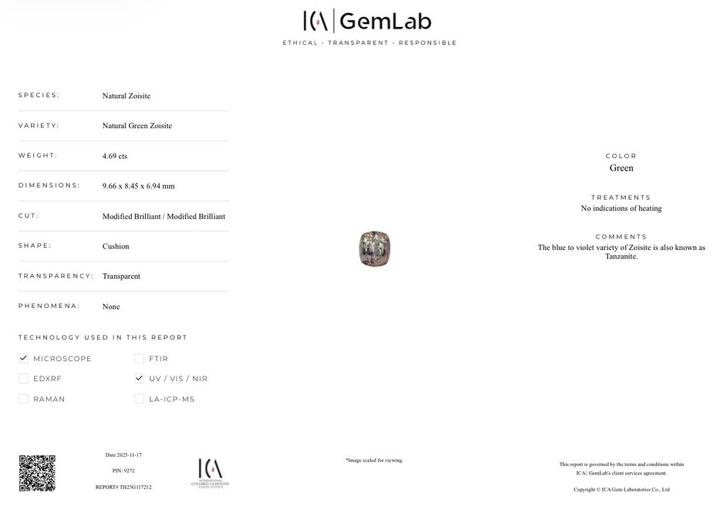 1 pcs 绿色, 双色 黝帘石 - 4.69 ct - 国际有色宝石协会(ICA GemLab) #2.1