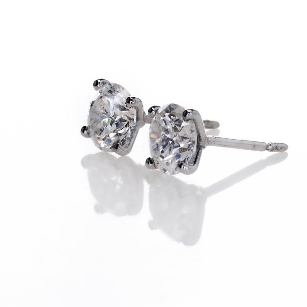 沒有保留價 - 耳環 - 14 克拉 白金 - 1.66ct. tw. 鉆石 (天然) #2.1