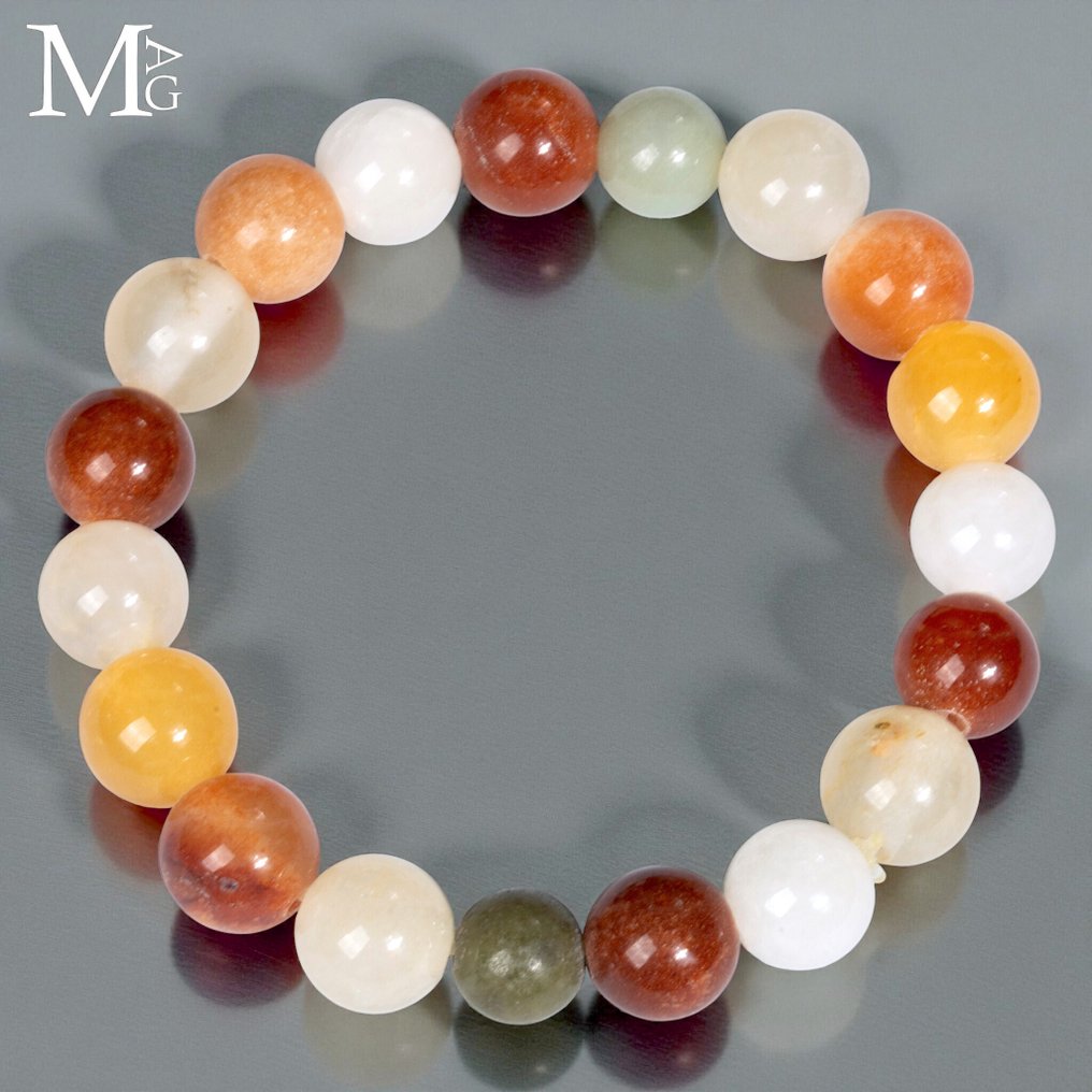 Bracelet in Multicolored Natural Jade – 19 Beads of 11 / 11.5 mm - Height: 200 mm - Width: 11.5 mm- 40 g #4.3