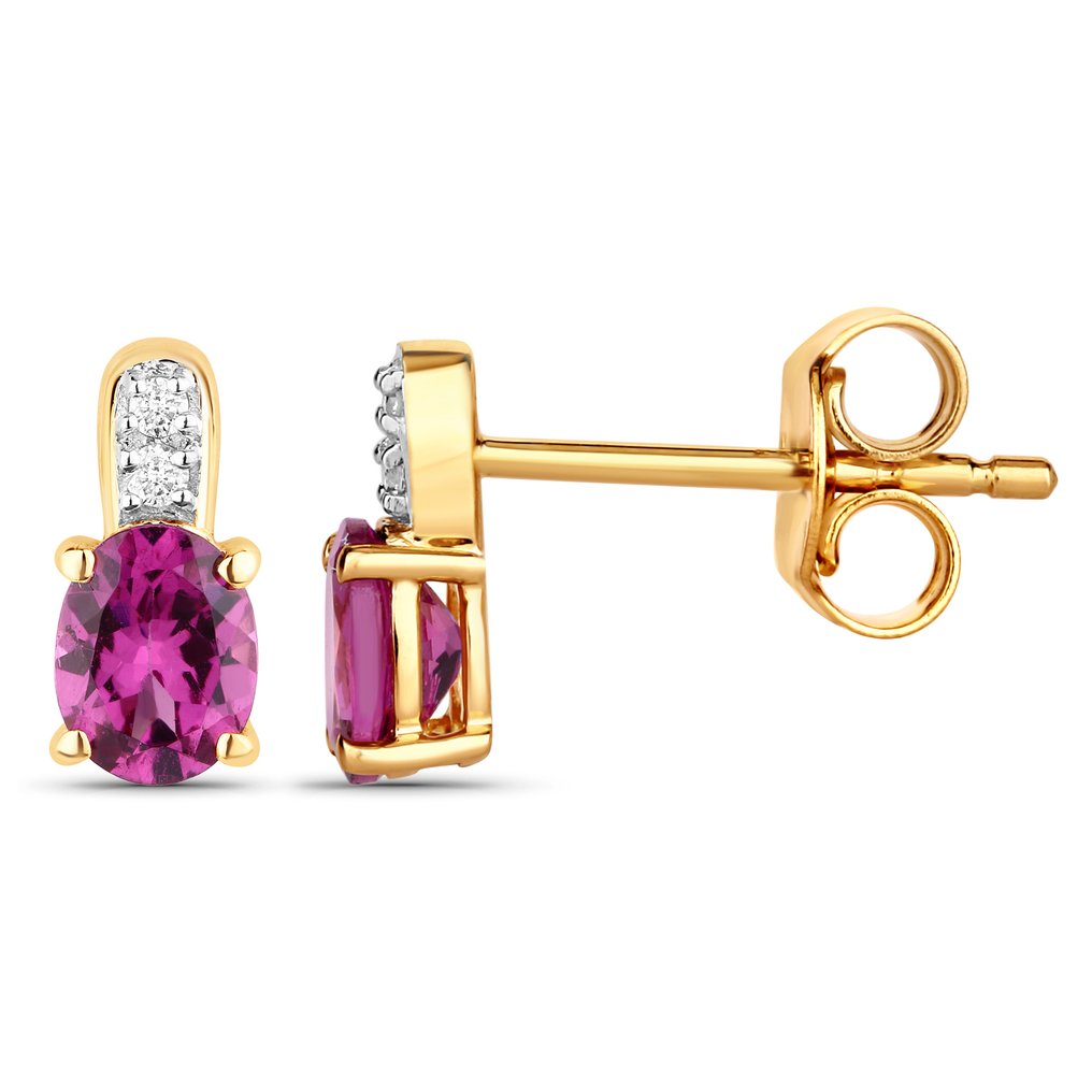 耳环 - 14K包金 黄金 -  0.90ct. tw. 石榴石 - 钻石 #1.0