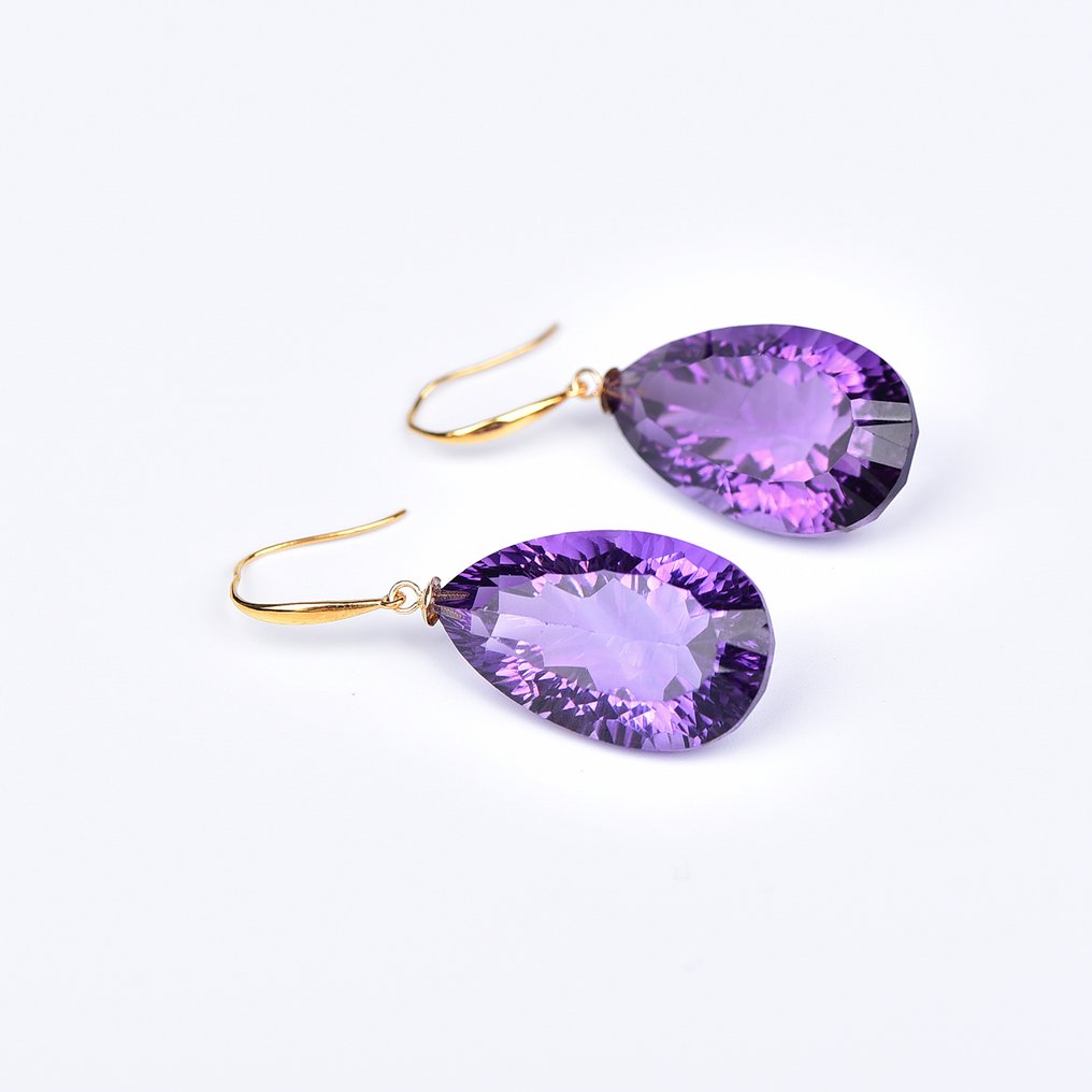 Sans prix de réserve - Boucles d'oreilles - 18 carats Or jaune Améthyste - ALGT certifié #4.3