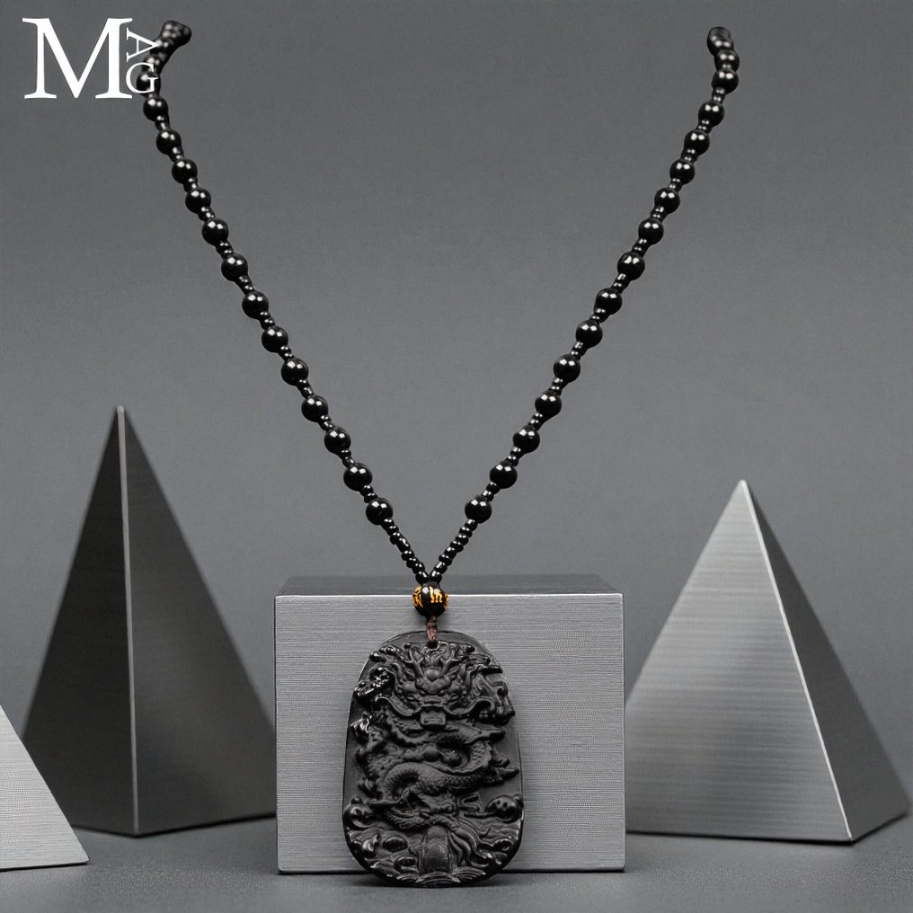 Dragon Guardian Necklace in Polished Black Onyx - Height: 380 mm - Width: 56 mm- 56 g #2.1
