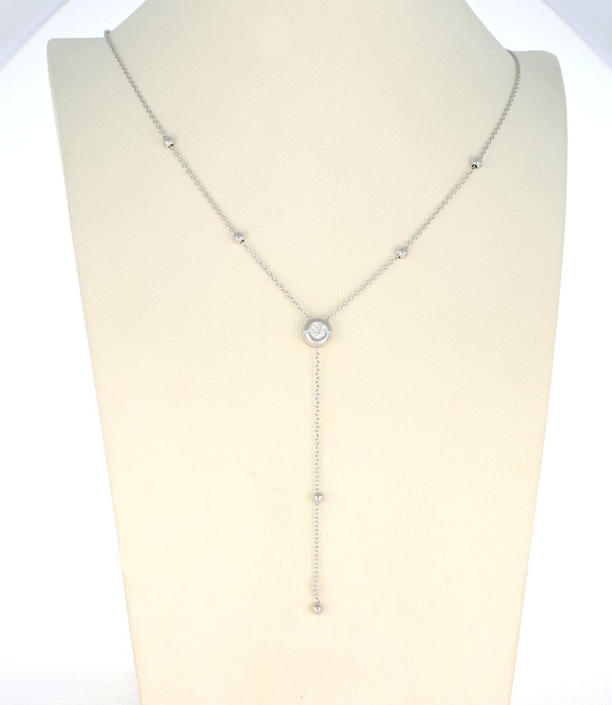 没有保留价 - 吊坠项链 - 18K包金 白金 -  0.18ct. tw. 钻石 (天然)  #1.0