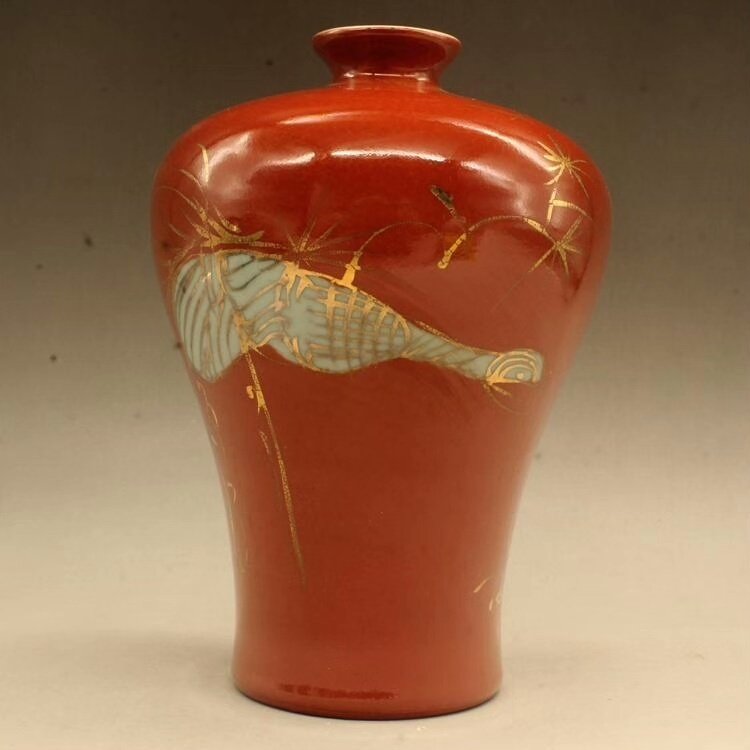 Lidded vase - Pottery - China - Crane Pattern Plum Vase  (No reserve price) #2.1