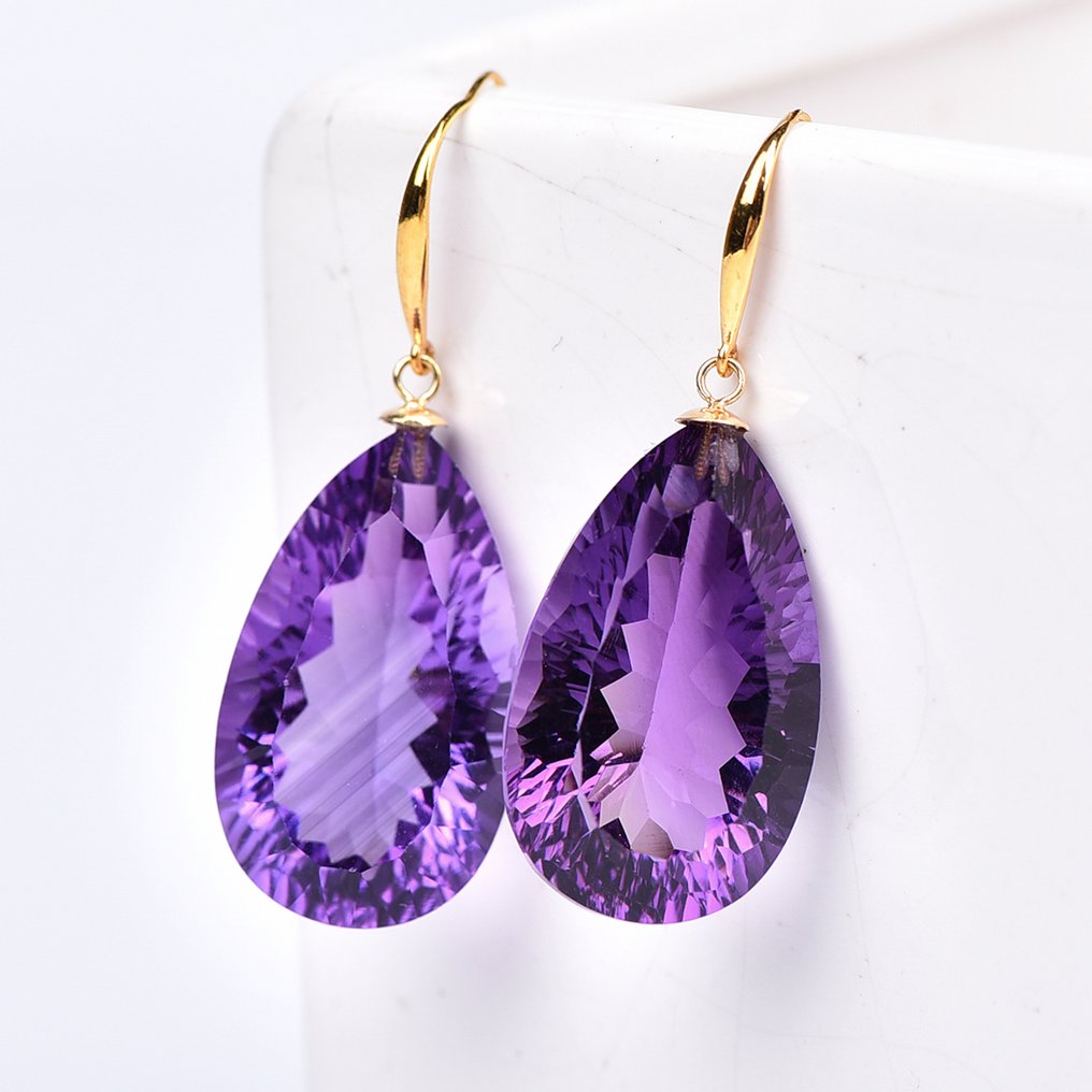 Sans prix de réserve - Boucles d'oreilles - 18 carats Or jaune Améthyste - ALGT certifié #1.0