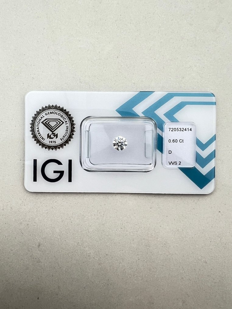 1 pcs 钻石  (天然)  - 0.60 ct - 圆形 - D (无色) - VVS2 极轻微内含二级 - 国际宝石研究院（IGI） #1.0