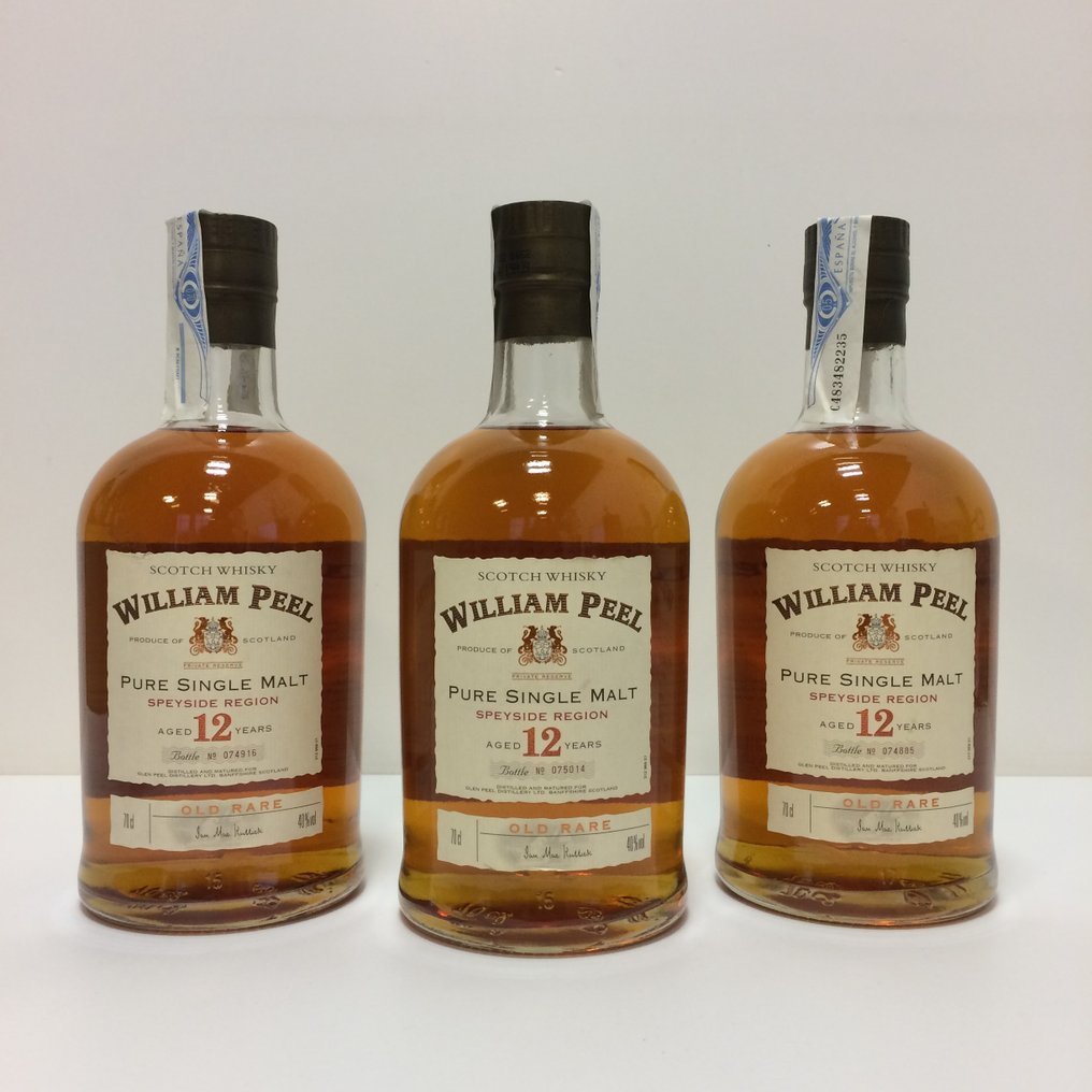 William Peel 12 years old Old Rare - Pure Single Malt - 70 cl - 3 flasker #1.0