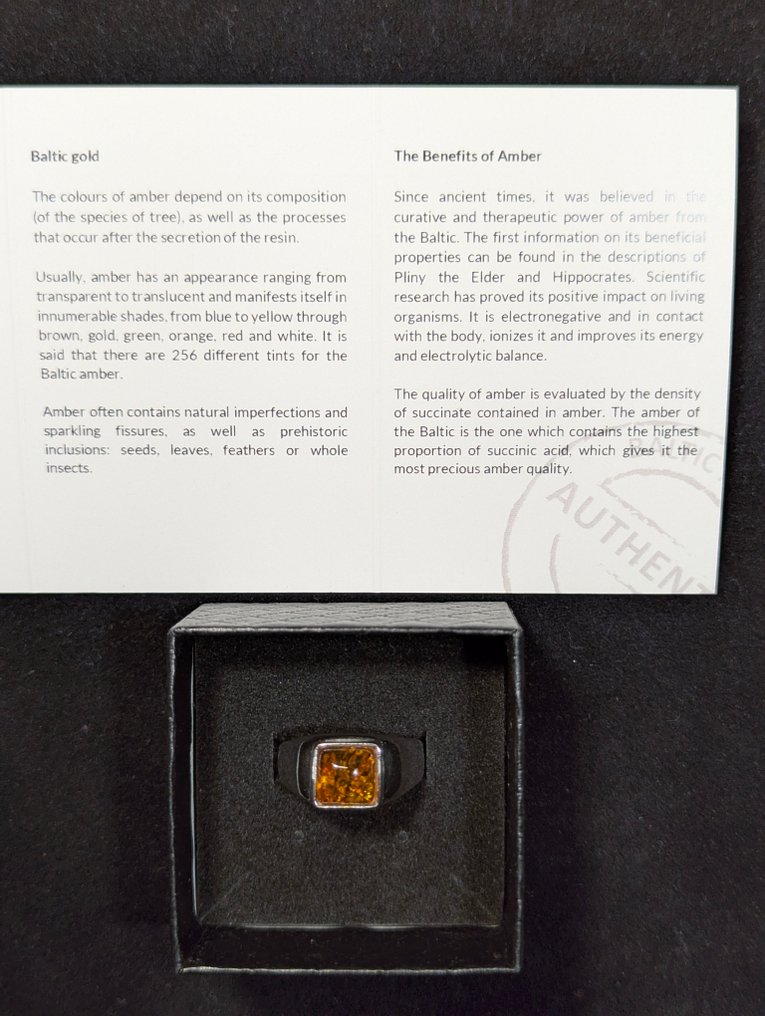 美丽的925银戒指,配有天然波罗的海琥珀,来自瑞典。 - 戒指 #2.1