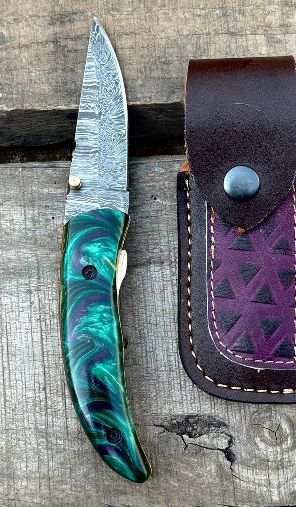 Μαχαίρι κουζίνας - Μαχαίρια κουζίνας - πτυσσόμενο μαχαίρι - Damascus Knife - χειροποίητο μαχαίρι - Liner lock, Risen, - ξύλο - Ασία #1.0