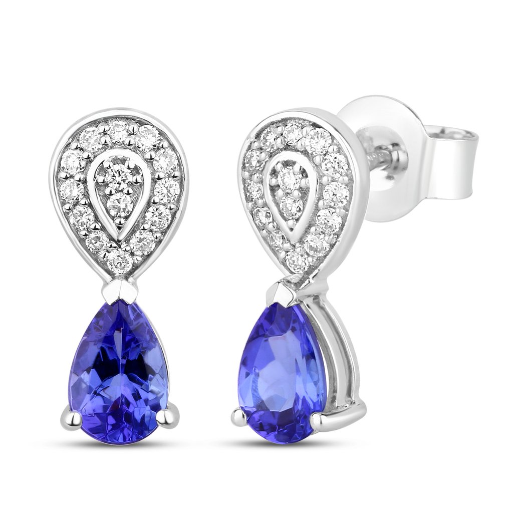 Σκουλαρίκια - 14 καράτια Λευκός χρυσός - 1.11ct. tw. Τανζανίτης - Διαμάντι #3.2