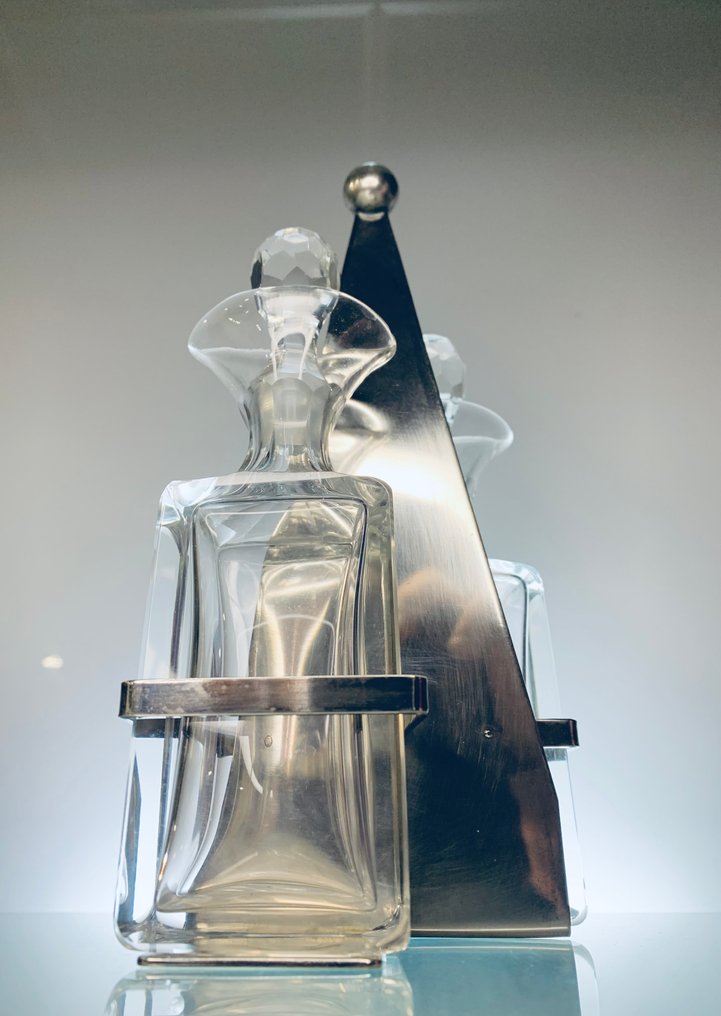 Quist Metallwaarentabrik - Jens Harald Quistgaard - Cruet set (3) - Crystal, Silverplated - Modernist Art Deco Set #4.3