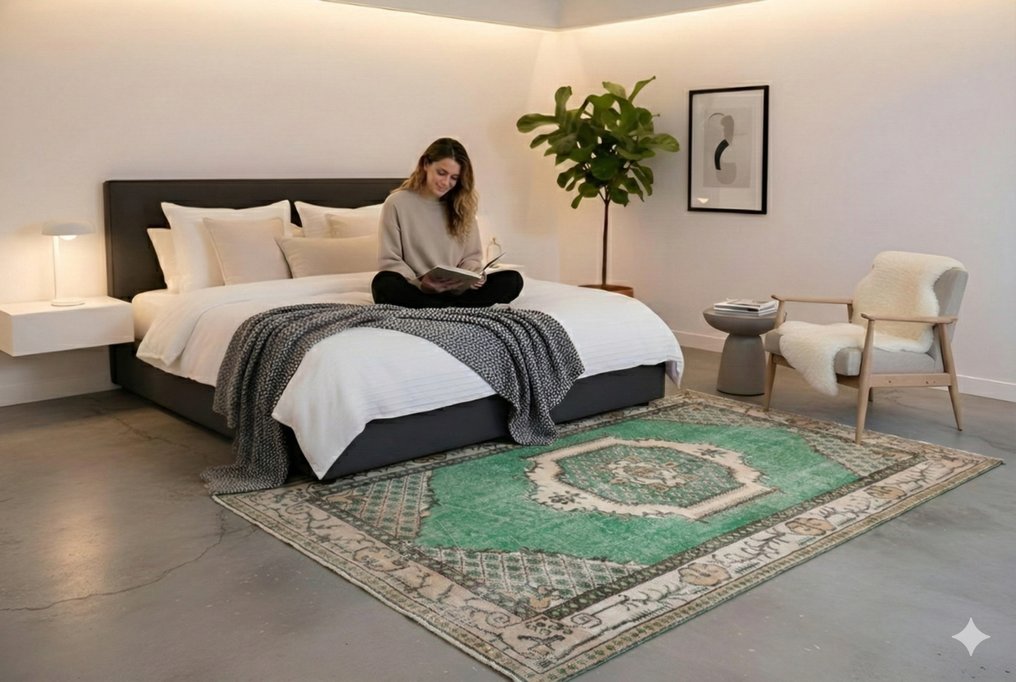 绿色复古 - 小地毯 - 205 cm - 110 cm - √ 手工 √ 证书 #4.3