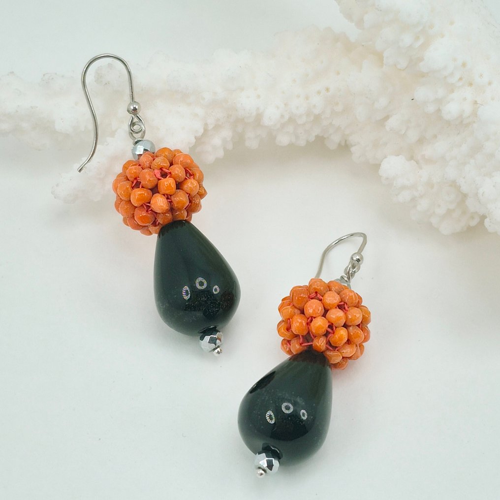 Κοράλλι αίματος - Ασημί - Σκουλαρίκια - CORALLO SCIACCA #1.0