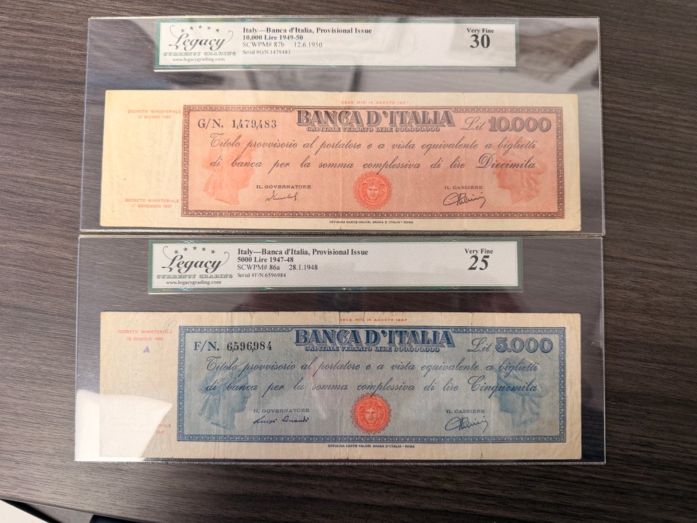 Włochy. - 5.000 + 10.000 Lire 1948-1950 - Pick 86a, 87b #1.0