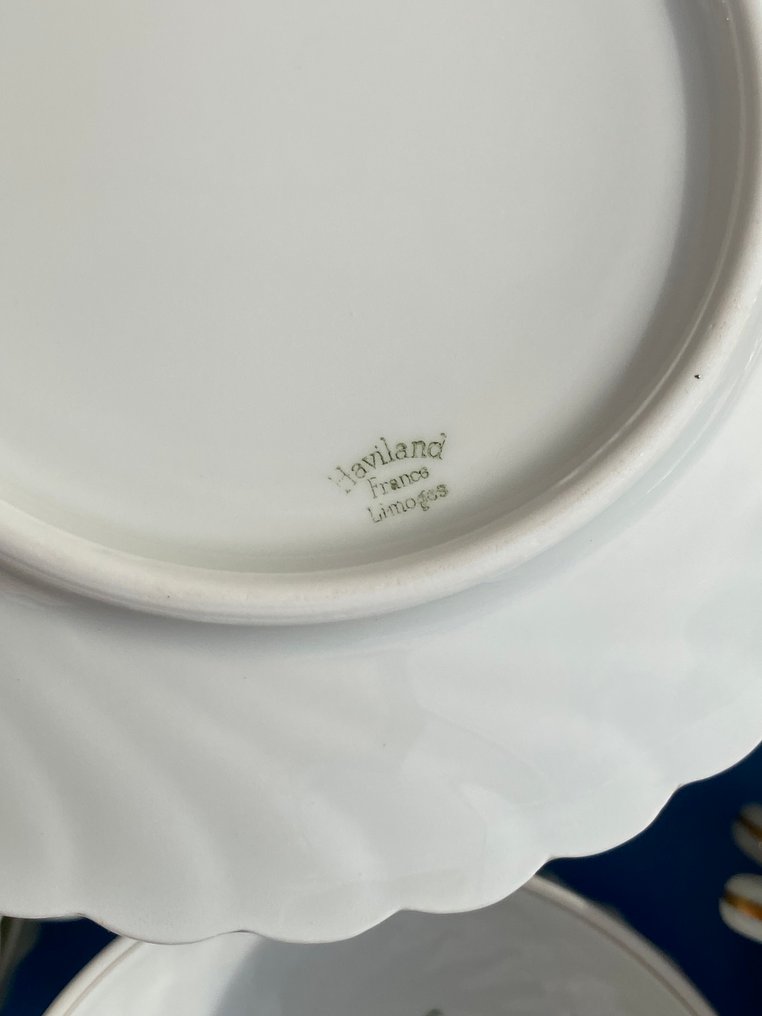 Haviland - Limoges - “Vigne Verte” o “Green Vine / Feuillage Vert” - Bord-service (81) - Porselen, Keramikk - Botanico i vifteform #4.3