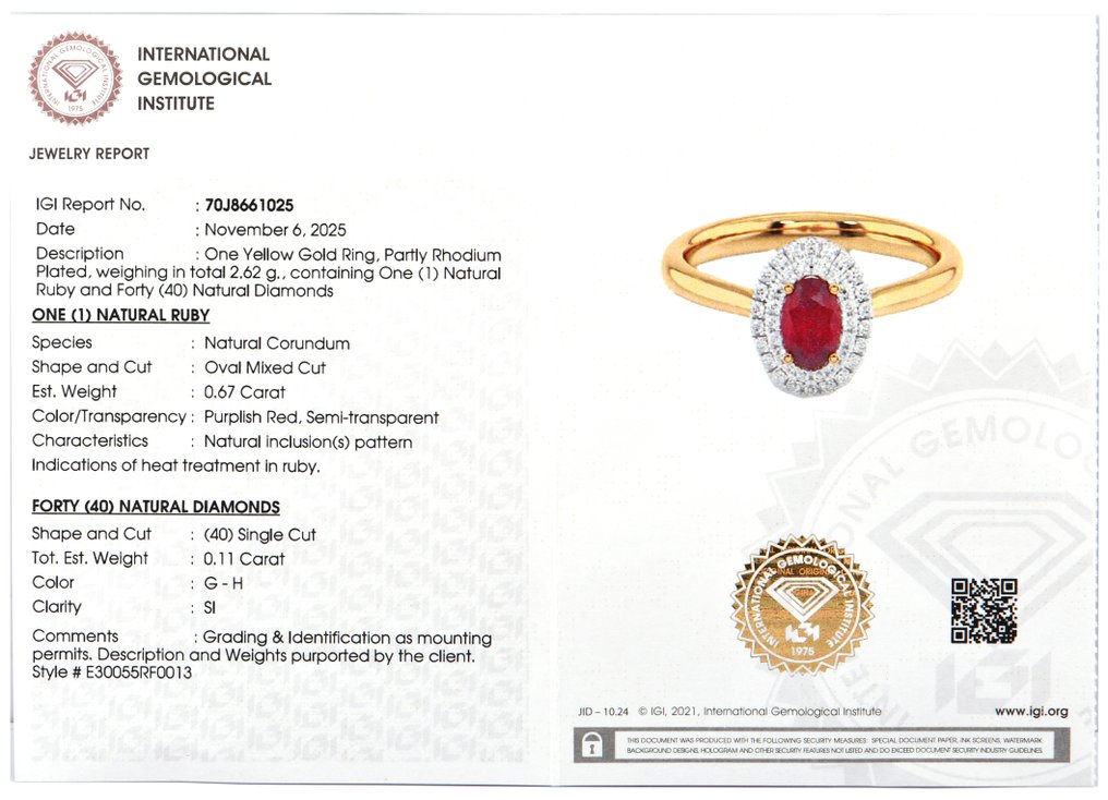 戒指 - 14K包金 黄金 -  0.78ct. tw. 红宝石 - 钻石 #2.1