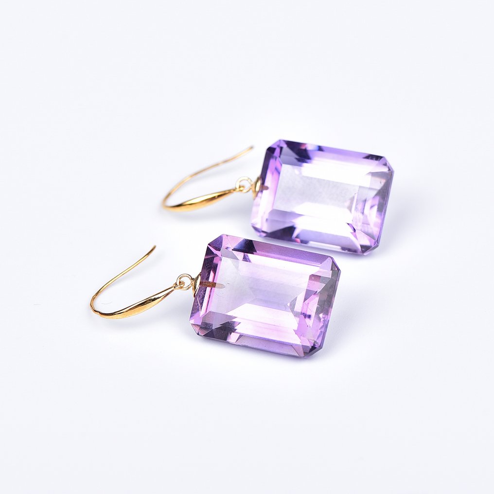 沒有保留價 - 耳環 - 18 克拉 黃金 紫水晶 - ALGT 认证 #1.0