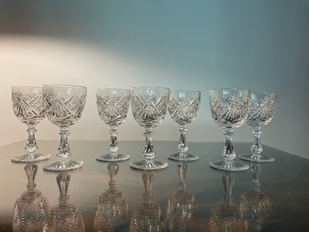 Val Saint Lambert - Table service (7) - Edie, taille Thomas (1906) 7x Height 11,5cm - Crystal - service Edie #1.0