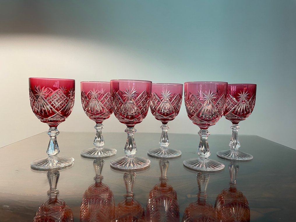 Val Saint Lambert - Table service (6) - Edie, taille Thomas (1906) 6x Height 12,5cm - Crystal - service Edie #1.0