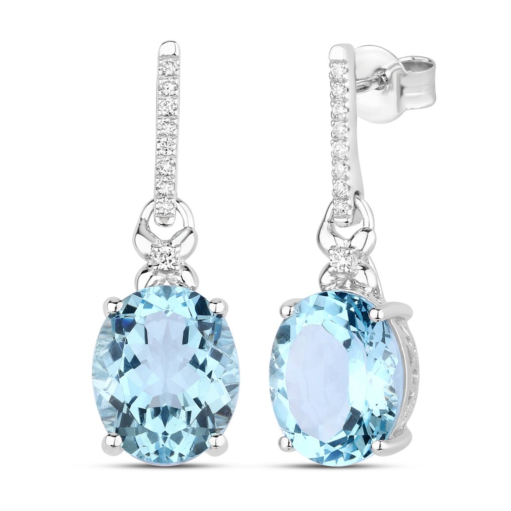 耳环 - 14K包金 白金 -  6.69ct. tw. 海蓝宝石 - 钻石 #3.2