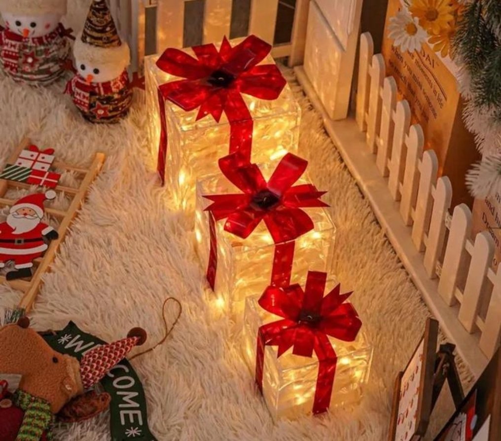 Set of 3 lighted Christmas gift boxes – warm and decorative - Χριστουγεννιάτικες διακοσμήσεις - Ορείχαλκος, Λευκό μέταλλο #3.2