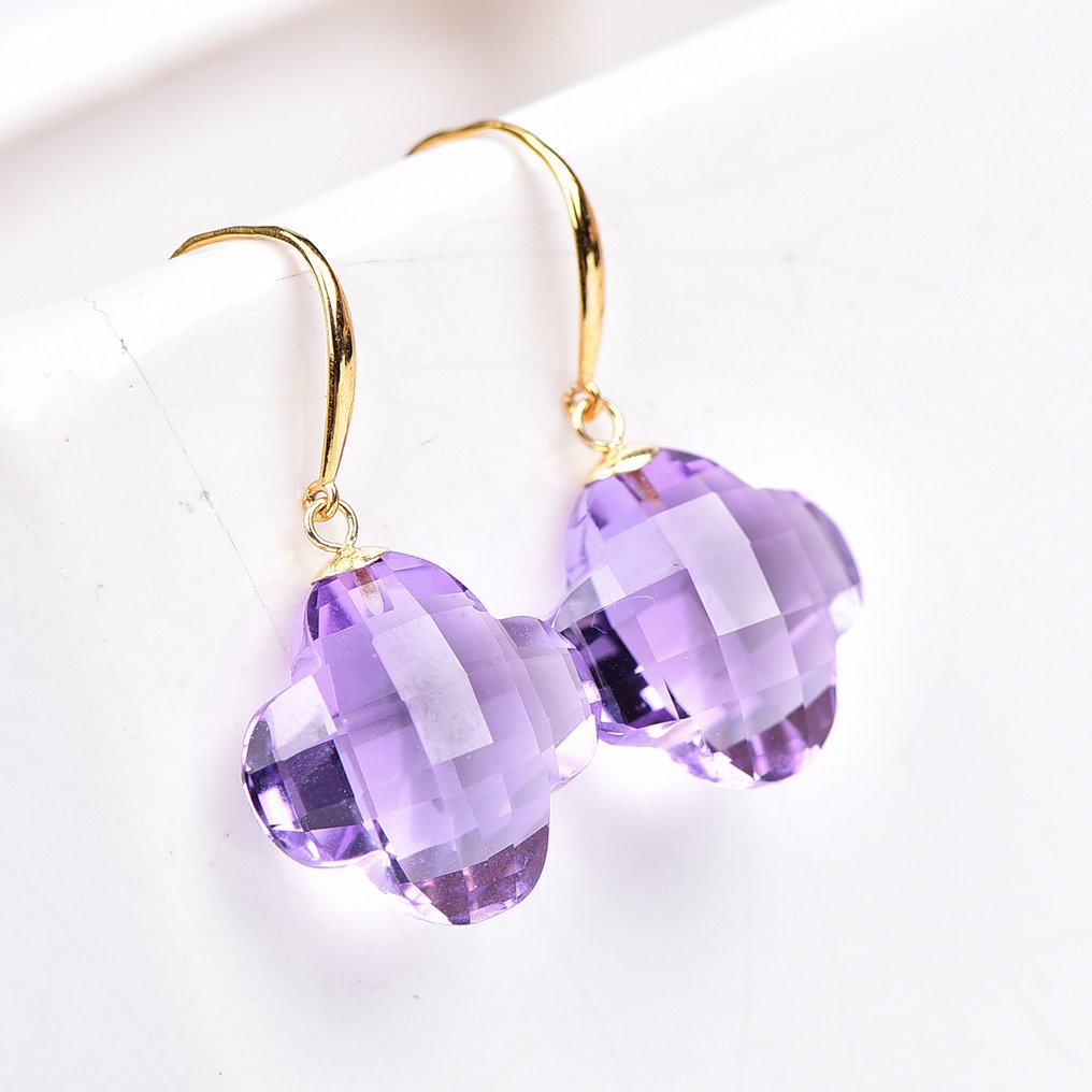 Sans prix de réserve - Boucles d'oreilles - 18 carats Or jaune Améthyste - ALGT certifié #3.2