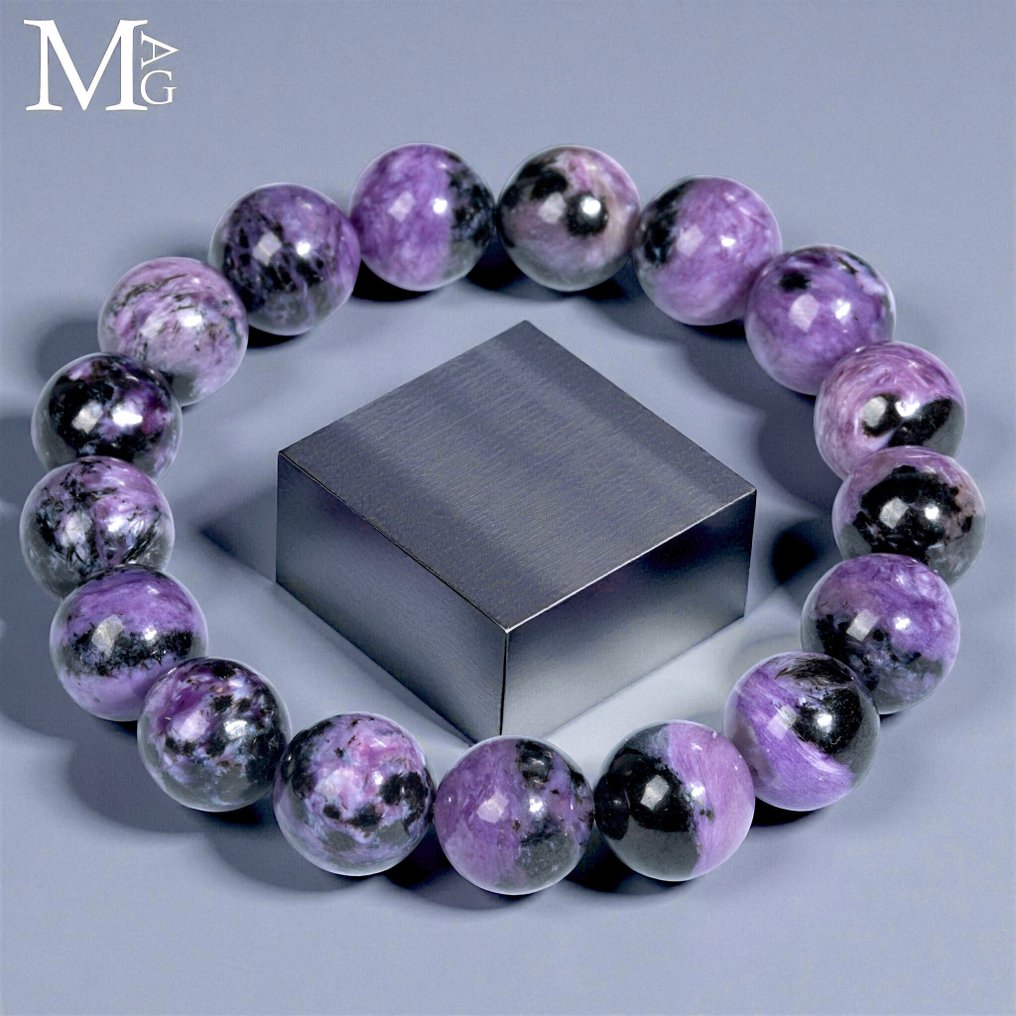 Rare Charoite of first-choice quality (AAA) Siberian Charoite AAA Bracelet - 11.5mm Beads - Height: 195 mm - Width: 11.5 mm- 37 g #1.0