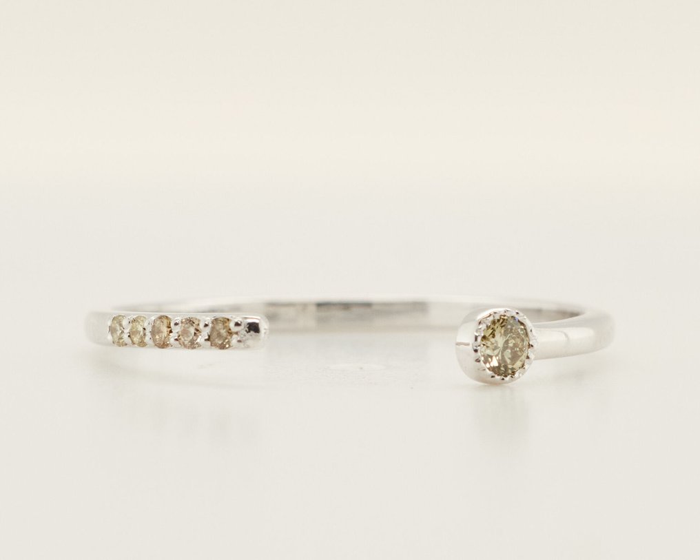 χωρίς τιμή ασφαλείας - Δαχτυλίδι - 14 καράτια Λευκός χρυσός -  0.09ct. tw. Διαμάντι (Φυσικού χρώματος) #1.0