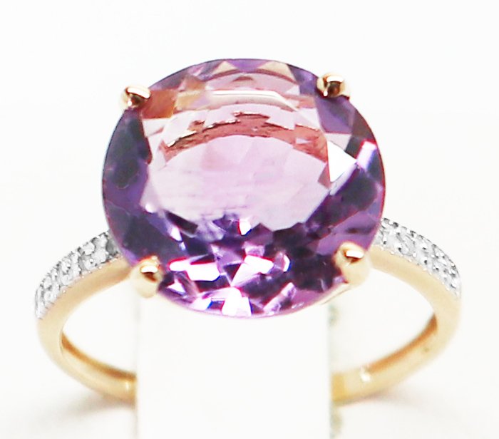 Ingen mindstepris - Ring - 14 karat Gulguld Ametyst - Diamant #1.0