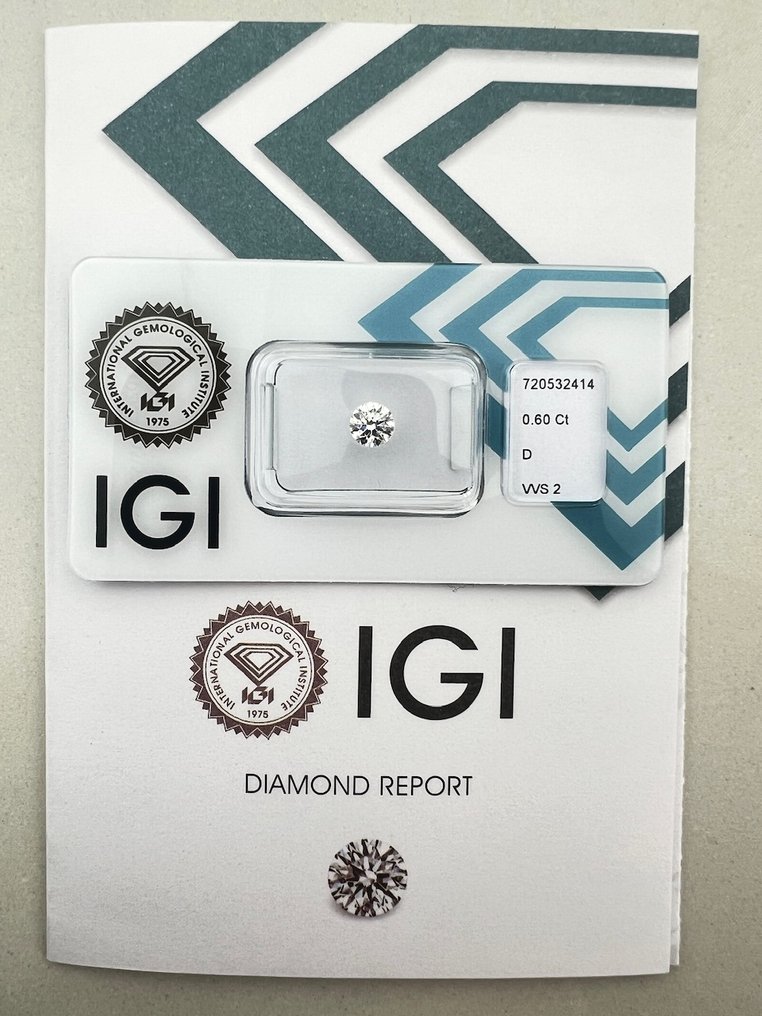 1 pcs 钻石  (天然)  - 0.60 ct - 圆形 - D (无色) - VVS2 极轻微内含二级 - 国际宝石研究院（IGI） #1.0