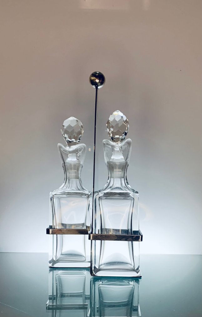 Quist Metallwaarentabrik - Jens Harald Quistgaard - Cruet set (3) - Crystal, Silverplated - Modernist Art Deco Set #2.1