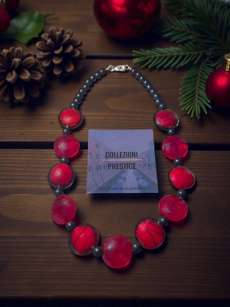 Murano 玻璃 - 项链 - 红色玻璃项链 #1.0