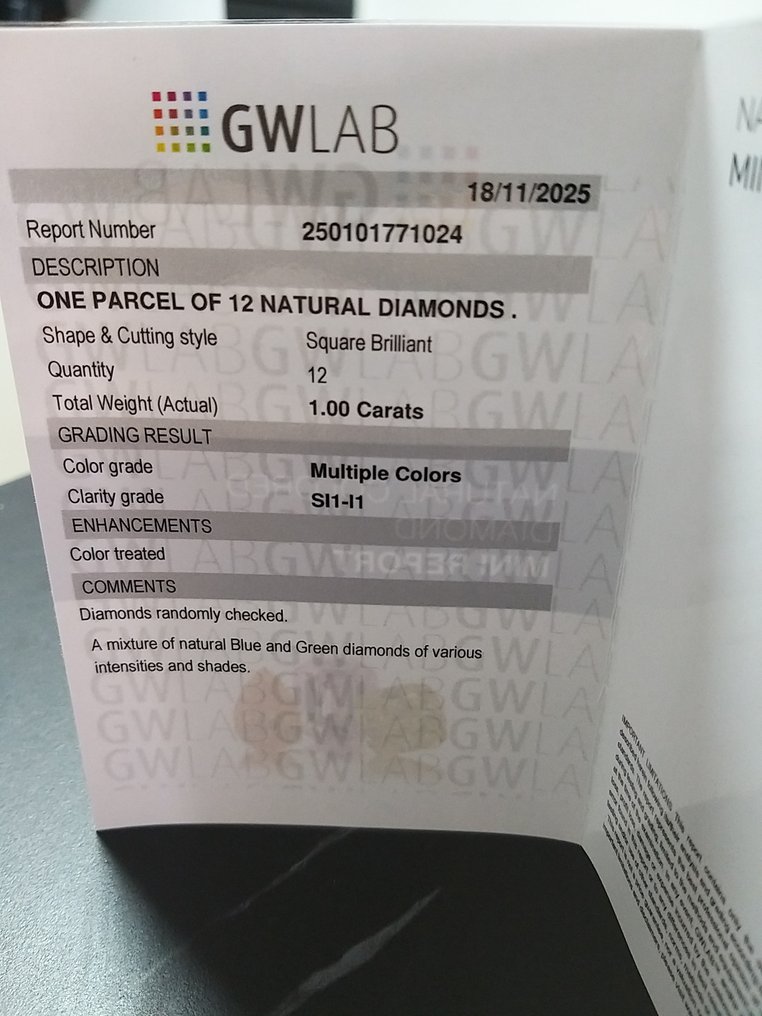 No reserve price - 12 pcs Diamond  (Colour-treated)  - 1.00 ct - Square Blue, Green - VS2, I1 - Gemewizard Gemological Laboratory (GWLab) #1.0