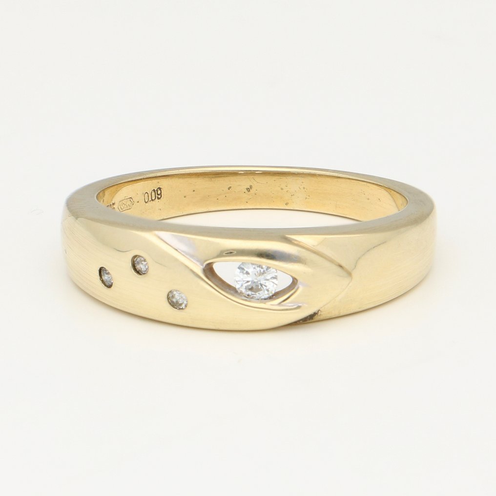 戒指 - 14K包金 黄金 钻石 (天然) #1.0