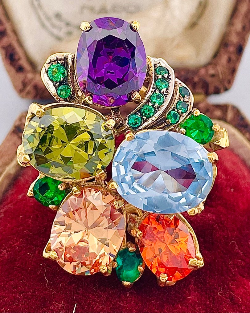 Senza Prezzo di Riserva - Anello - 9 kt Oro giallo, Argento Pietre preziose miste #1.0