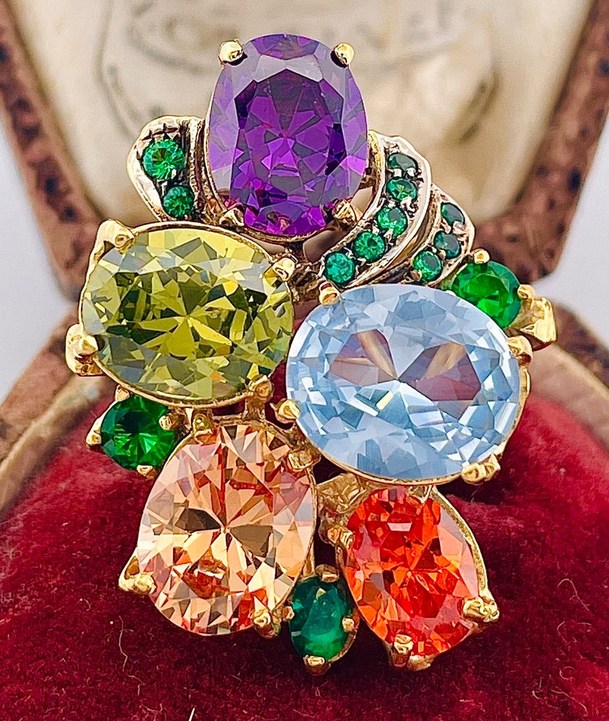 Senza Prezzo di Riserva - Anello - 9 kt Oro giallo, Argento Pietre preziose miste #1.0