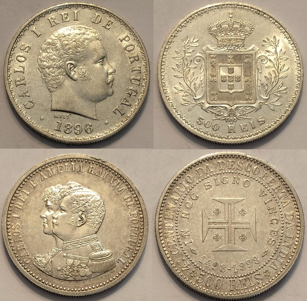 Portugal. D. Carlos I (1889-1908). 500 Reis - 1896 + 1898 (IV Centenário da Descoberta da Índia) - 2 Moedas  (Ingen mindstepris) #1.0