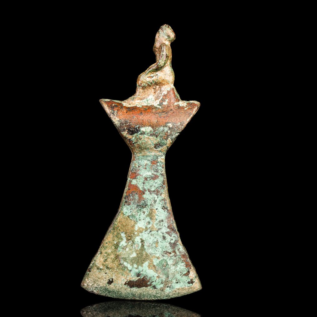 Bactrian Bronze Axe with Seated Figure - Very Rare!  (No reserve price) #2.1