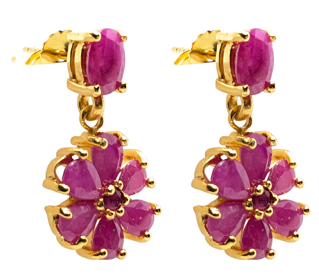 χωρίς τιμή ασφαλείας - Σκουλαρίκια Ασημί, Gold-plated Ρουμπίνι - 6,80 κτ. - Χρυσός 18 κτ. #3.2