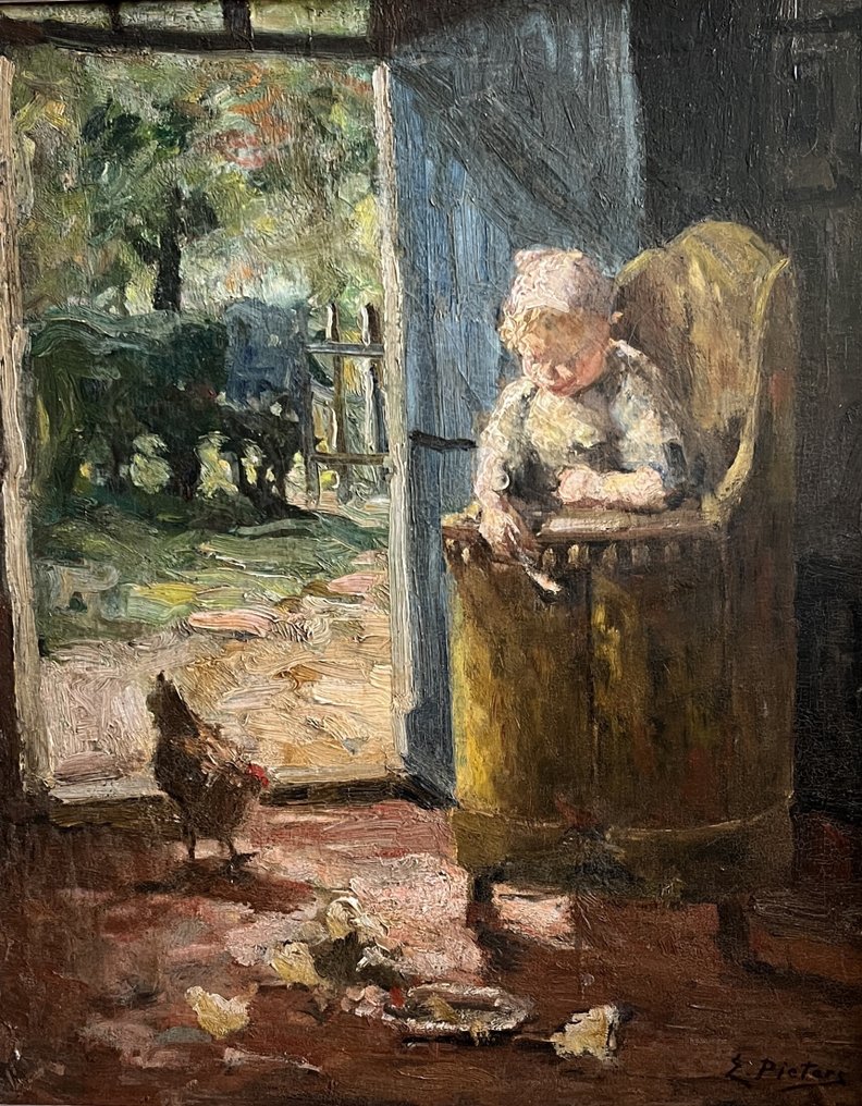 Evert Pieters (1856-1932) - Meisje in klederdracht in kinderstoel #4.3