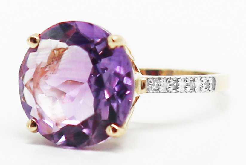 Ingen mindstepris - Ring - 14 karat Gulguld Ametyst - Diamant #1.0