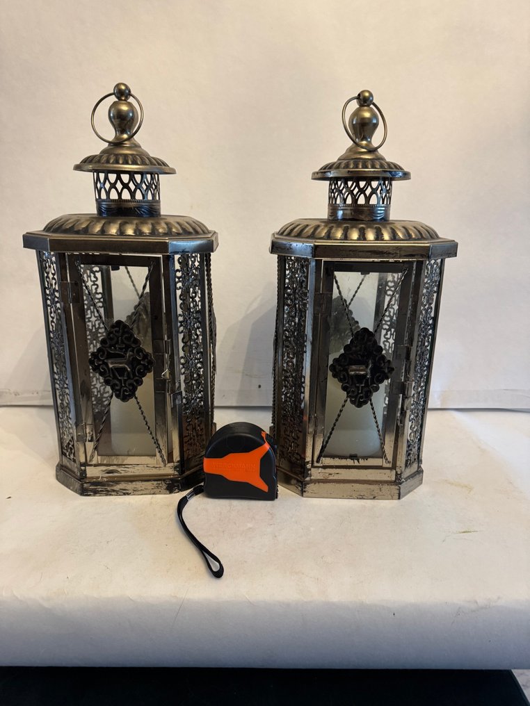 Φανάρι (2) - σετ βιντάζ φανοί - Σίδερο, Γυαλί #2.1